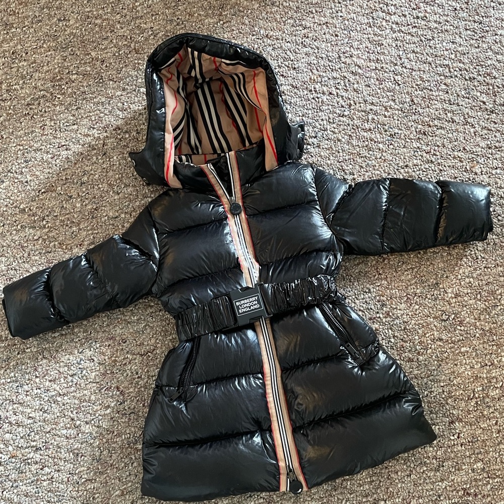 Girls Burberry long puffer coat size 4y